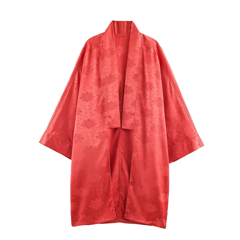 Embroidery Origin - Kimono da donna in raso jacquard