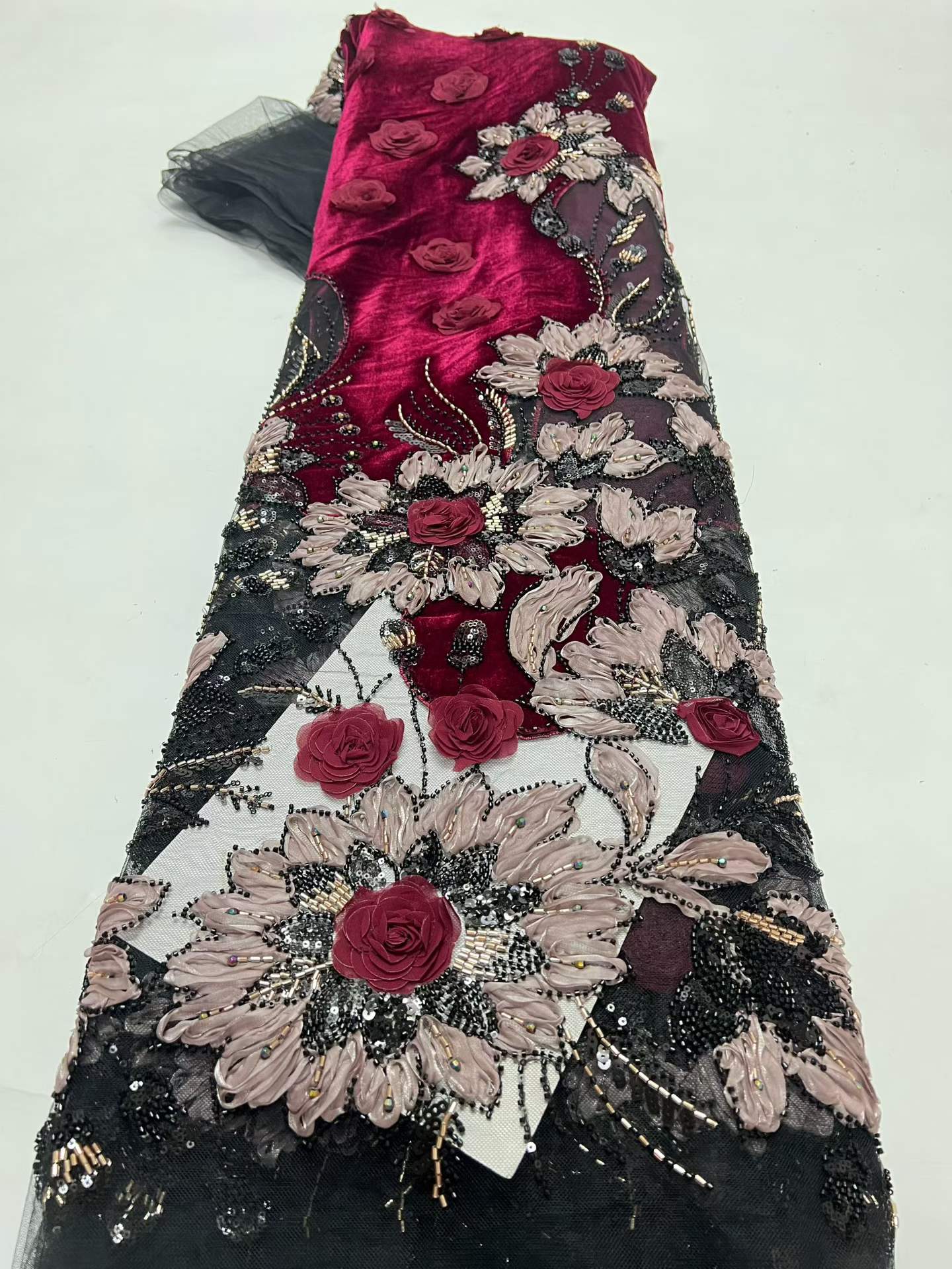 Velvet Fabric Embroidery - Tessuto in Velluto Africano di Lusso