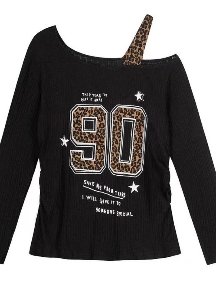 Embroidery Origin - T-Shirt con Stampa Leopardata Stile Y2K,