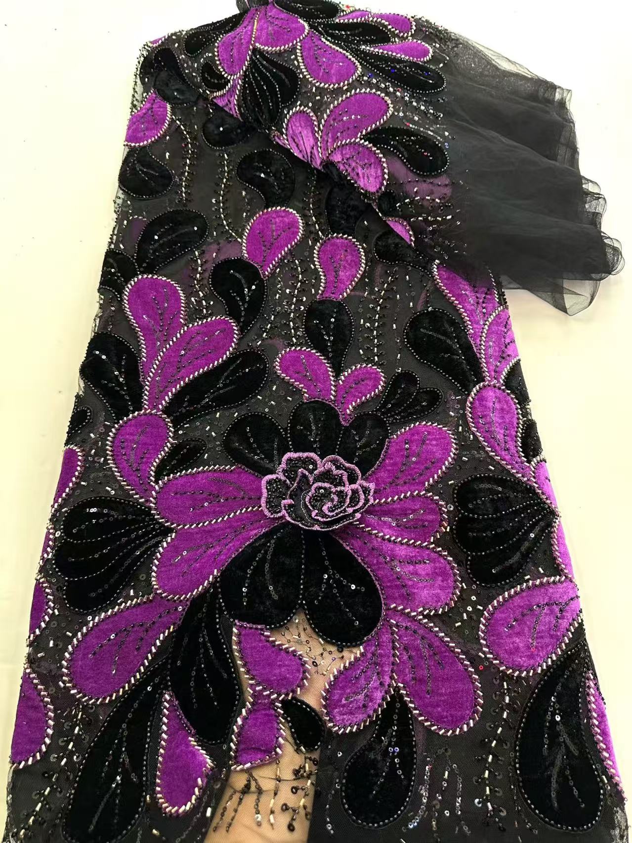 Velvet Fabric Embroidery - Ultimo Tessuto in Pizzo Vellutato Africano,