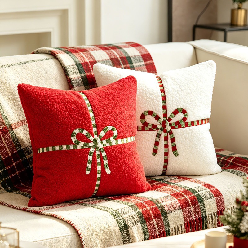 Embroidery Xmas Decorations - Fodera per cuscino natalizio in pile