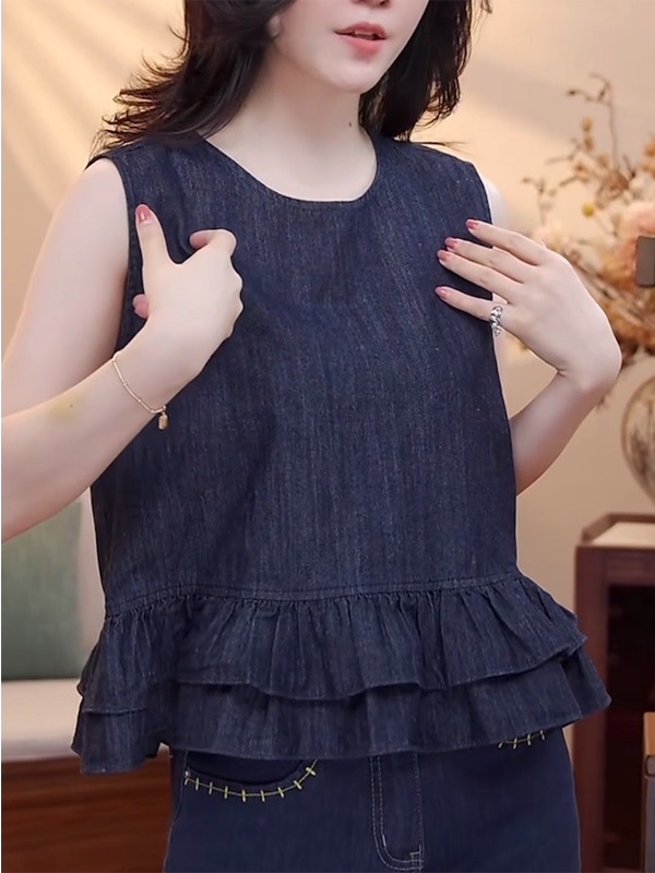 Embroidery Vest - Gilet coreano girocollo a maniche corte