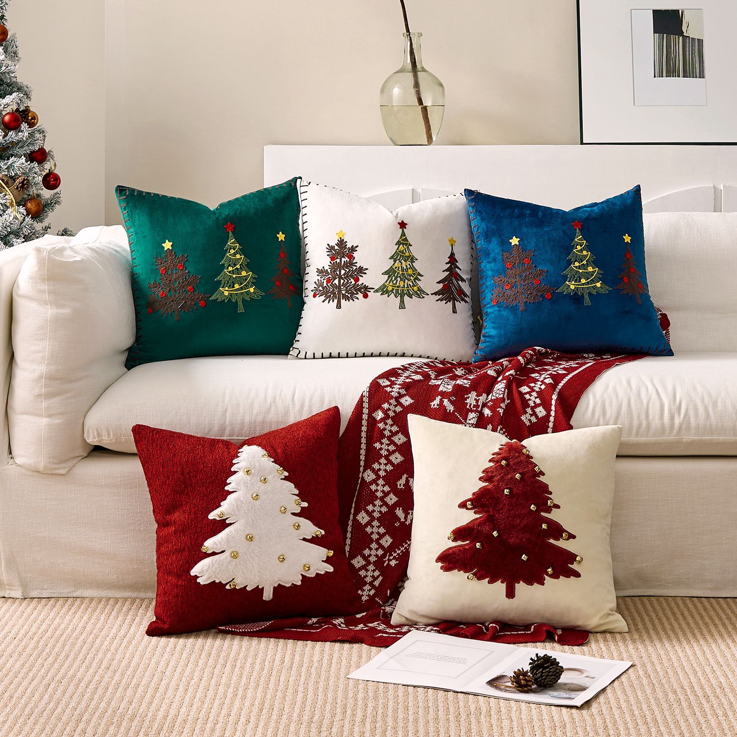 Embroidery Xmas Decorations - 1 fodera per cuscino ricamata fodera
