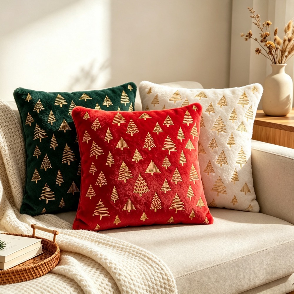 Embroidery Xmas Decorations - Fodera per cuscino natalizio con ricamo