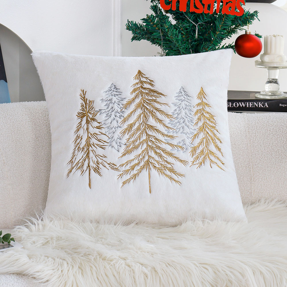 Embroidery Xmas - Fodera per cuscino natalizia in pelliccia